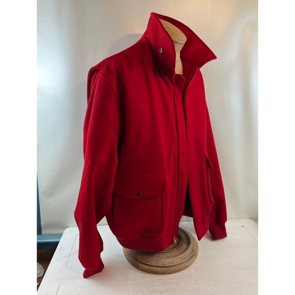 Vintage 1980's John Martin Mens XLL Red Wool Melton Cloth Bomber Style Jacket - Picture 3 of 8